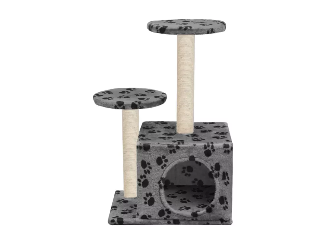 Arbre à chat avec griffoir en sisal 60 cm Gris Motif de pattes