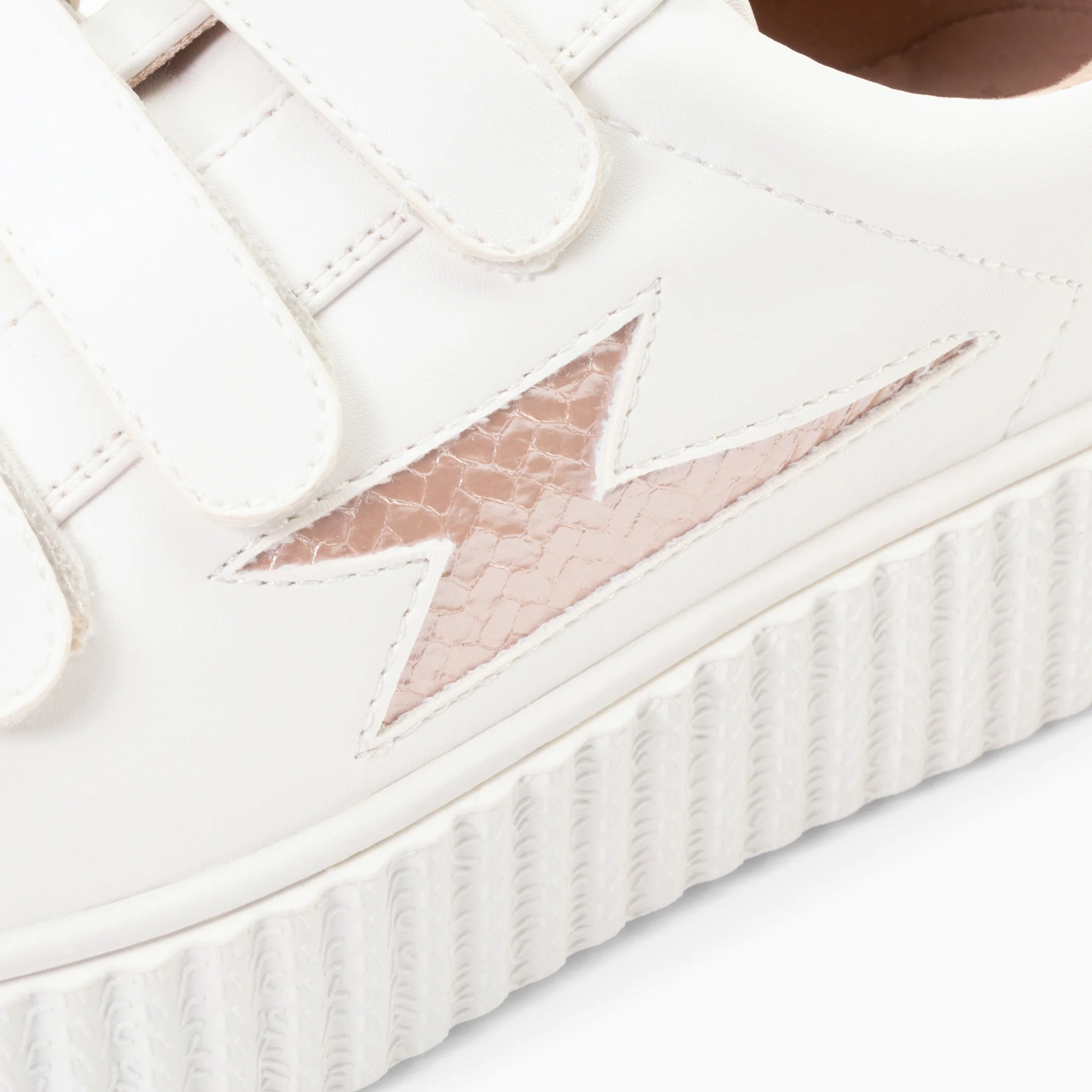 Sneakers-Baskets éclair Eva blanc et rose gold serpent à scratchs