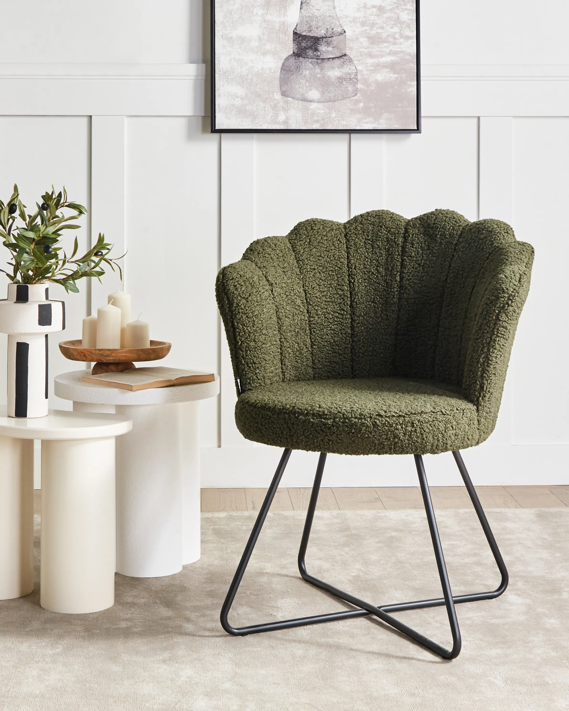 Fauteuil LOVELOCK Bouclé Donkergroen