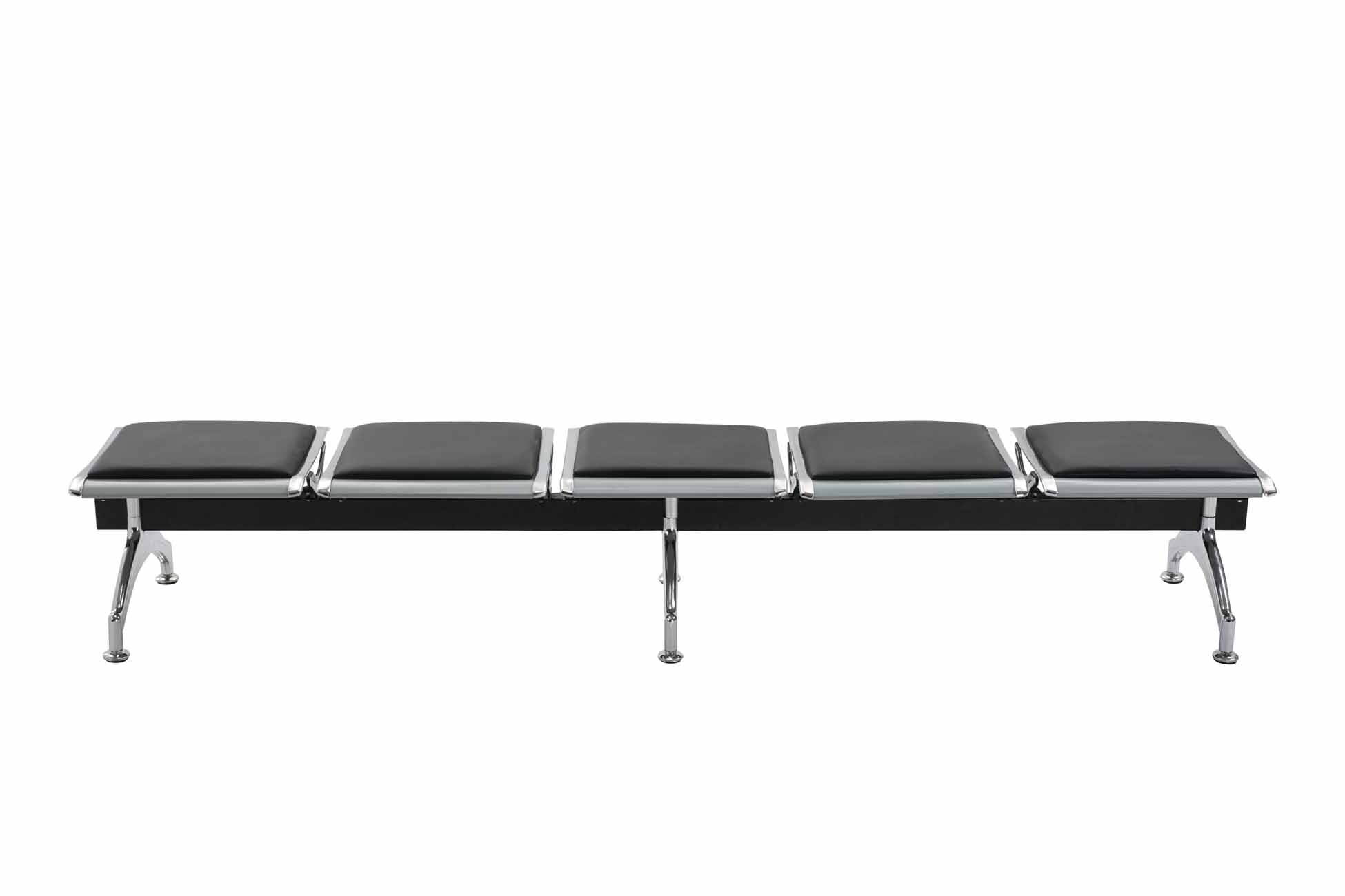 CLP 5er Wartebank CENTRAL mit Kunstlederbezug I Robuste Bank aus Metall gepolstert I Sitzbank mit Metallgestell in Chromoptik