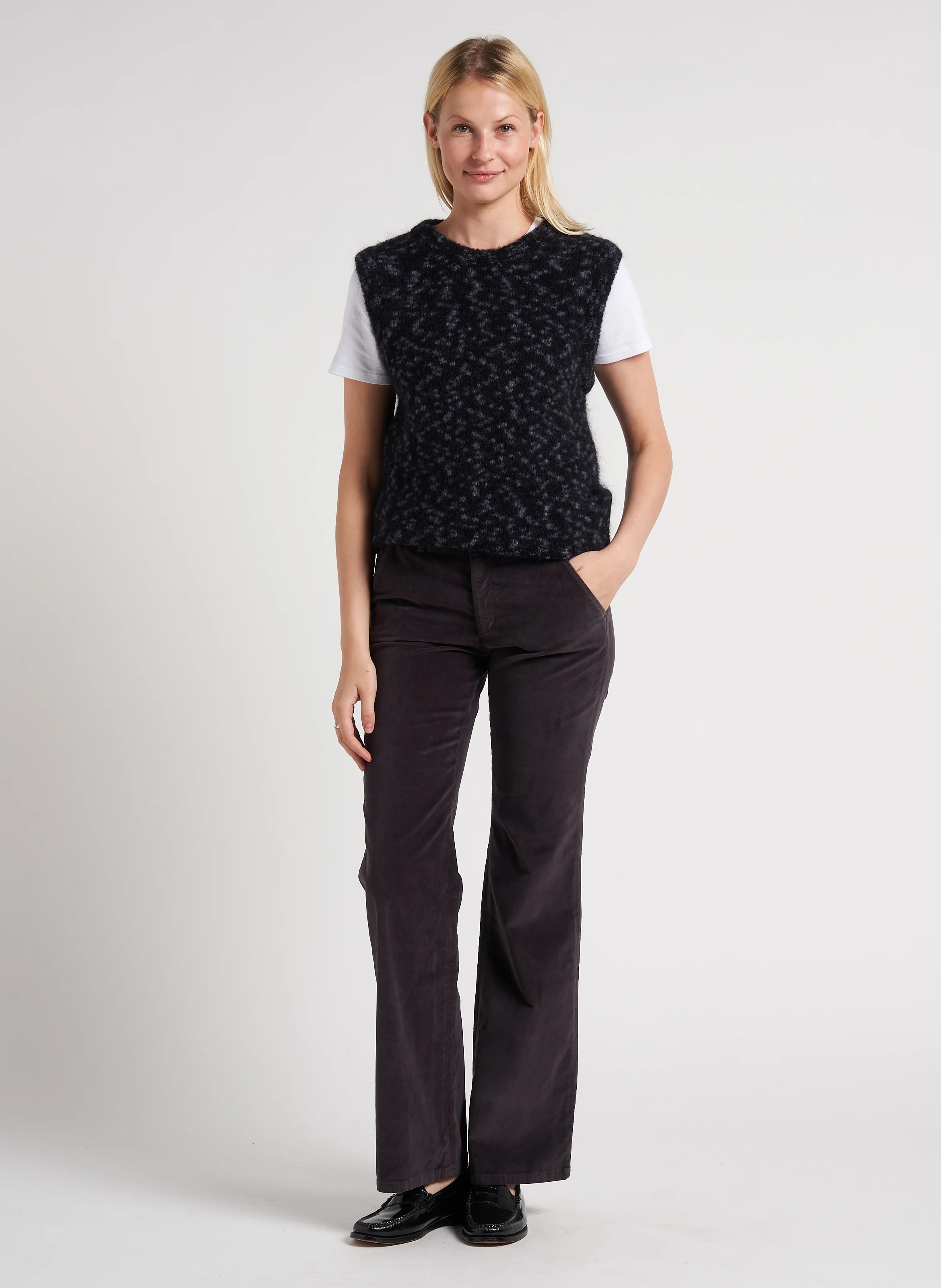 MALEO - Pull sans manches col rond jacquard en laine mélangée| Gris