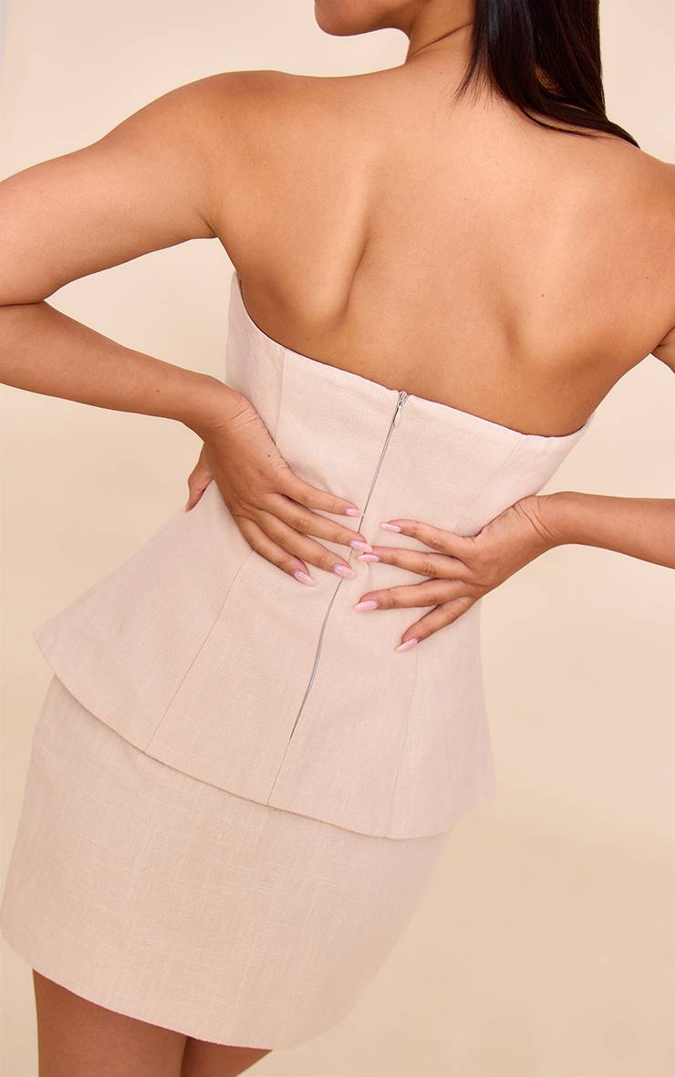 Naturel Mini Jupe Trapèze En Lin Premium Ensemble Coordonné