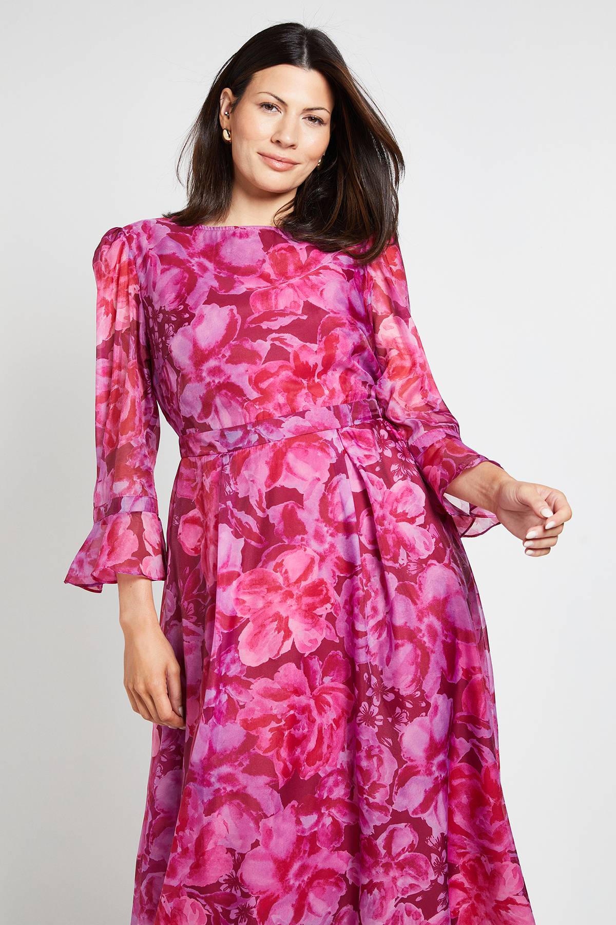 Wallis Robe Midi En Organza Floral À Manches Évasées