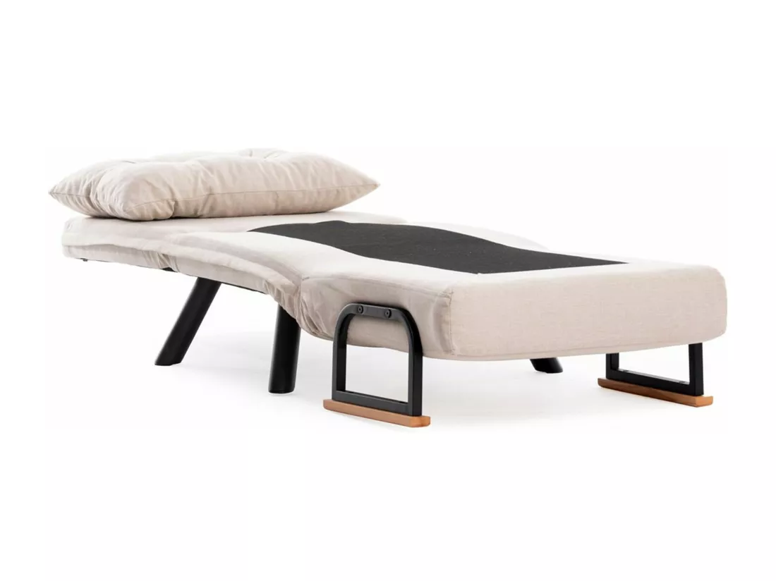 Fauteuil convertible Yolanda Métal Noir et Tissu Blanc crème