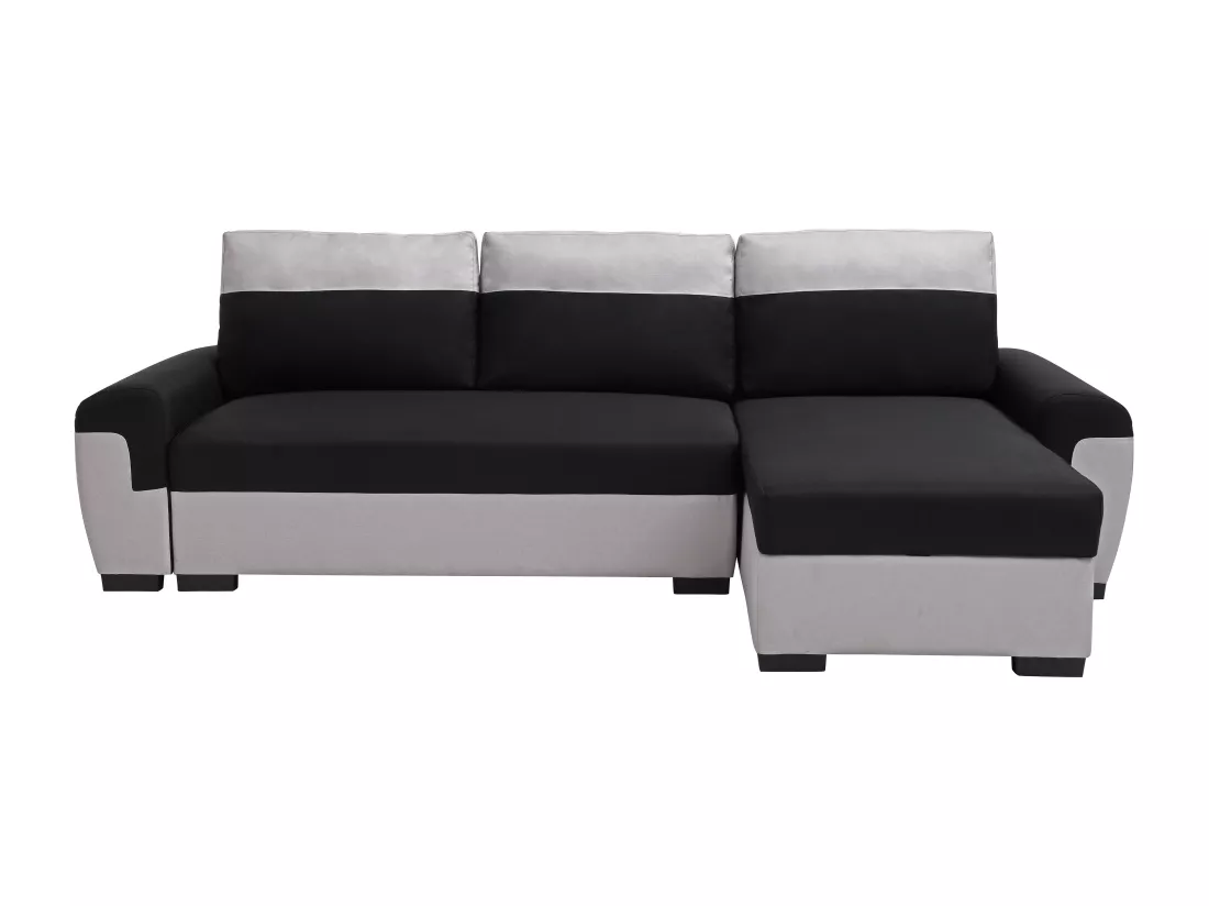 Canapé d'angle réversible et convertible en tissu noir et gris clair GABY II