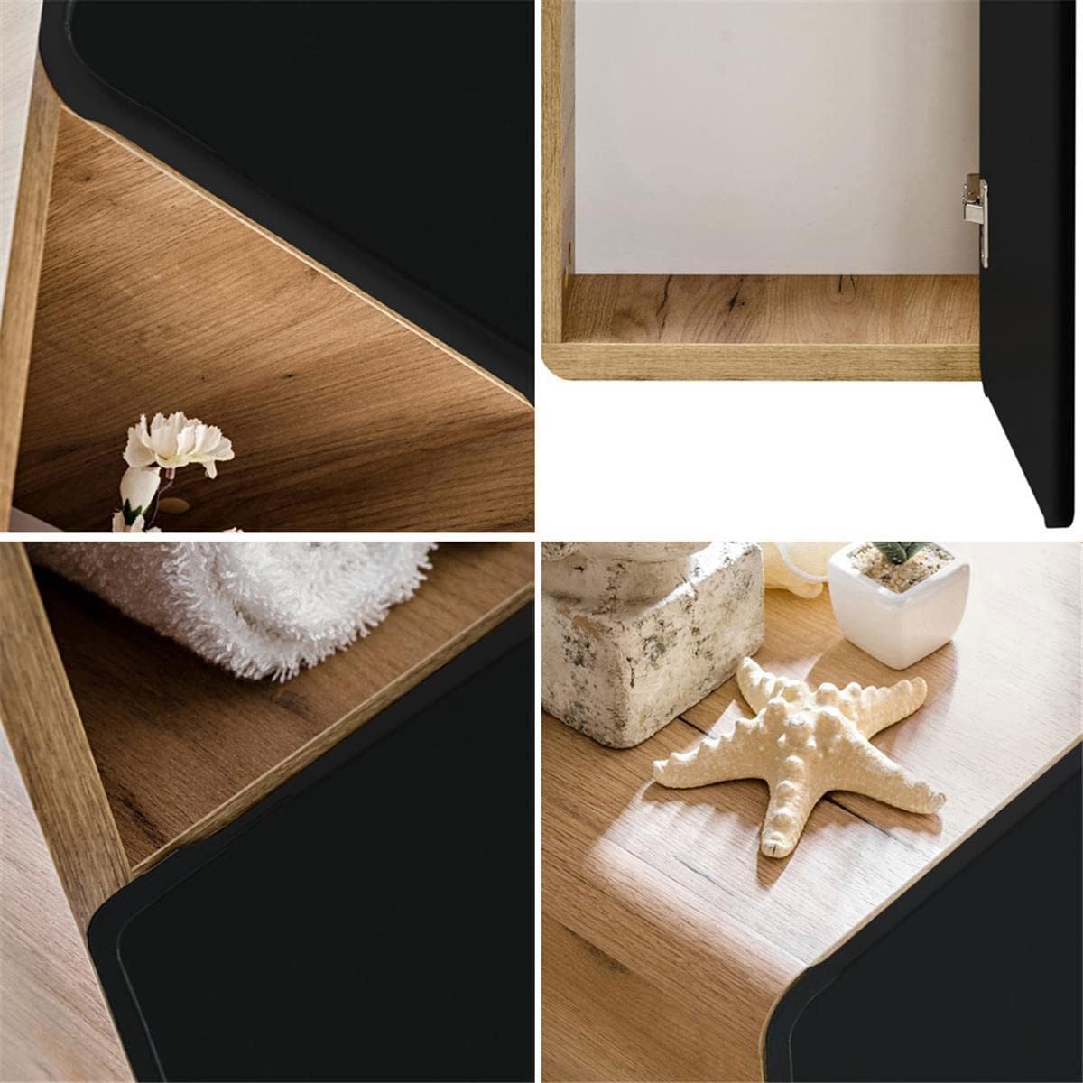 Lomadox Badmöbel Set 4-teilig, seidenmatt anthrazit & Wotan Eiche Nb., Badezimmer Komplettset: Spiegelschrank, Waschtisch mit Unterschrank, 2 Hochschränke