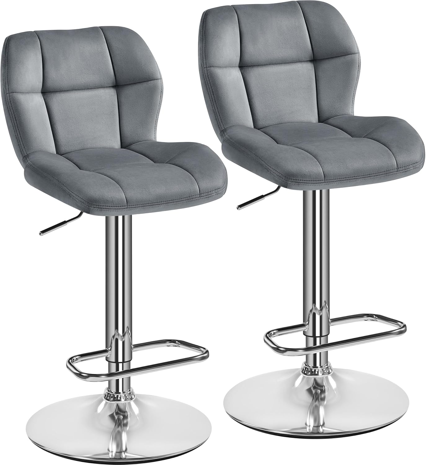 Yaheetech Barhocker 2er Set Höhenverstellbar 360°Drehbar Barstühle Küchenstühle mit Rückenlehne und Fußstütze, Barstuhl aus Samt  Sitzhöhe 62,5 cm - 84,5 cm für die Küche, Dunkelgrau EJ3440884