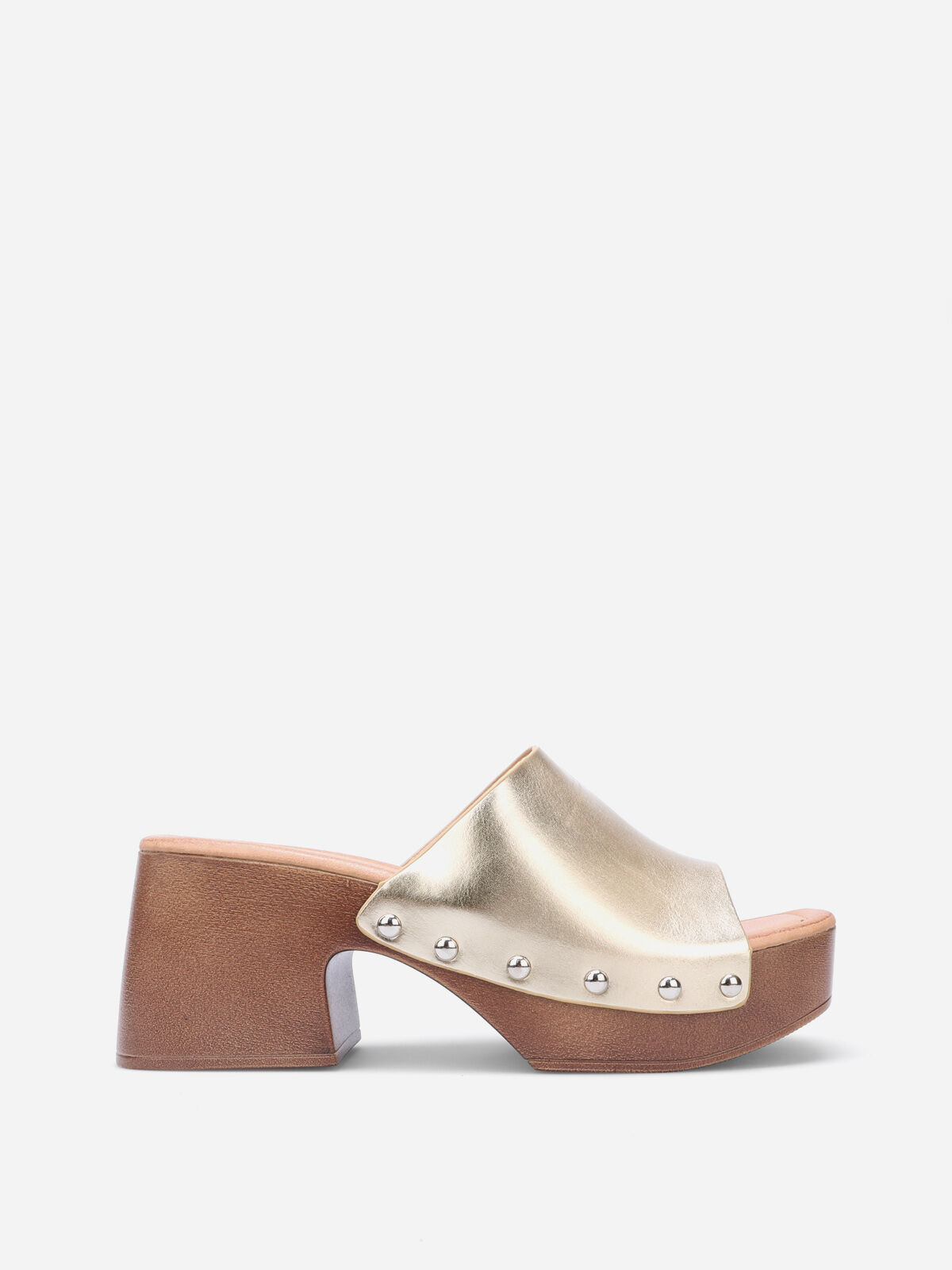 Mules sabots cloutées à plateforme- Doré