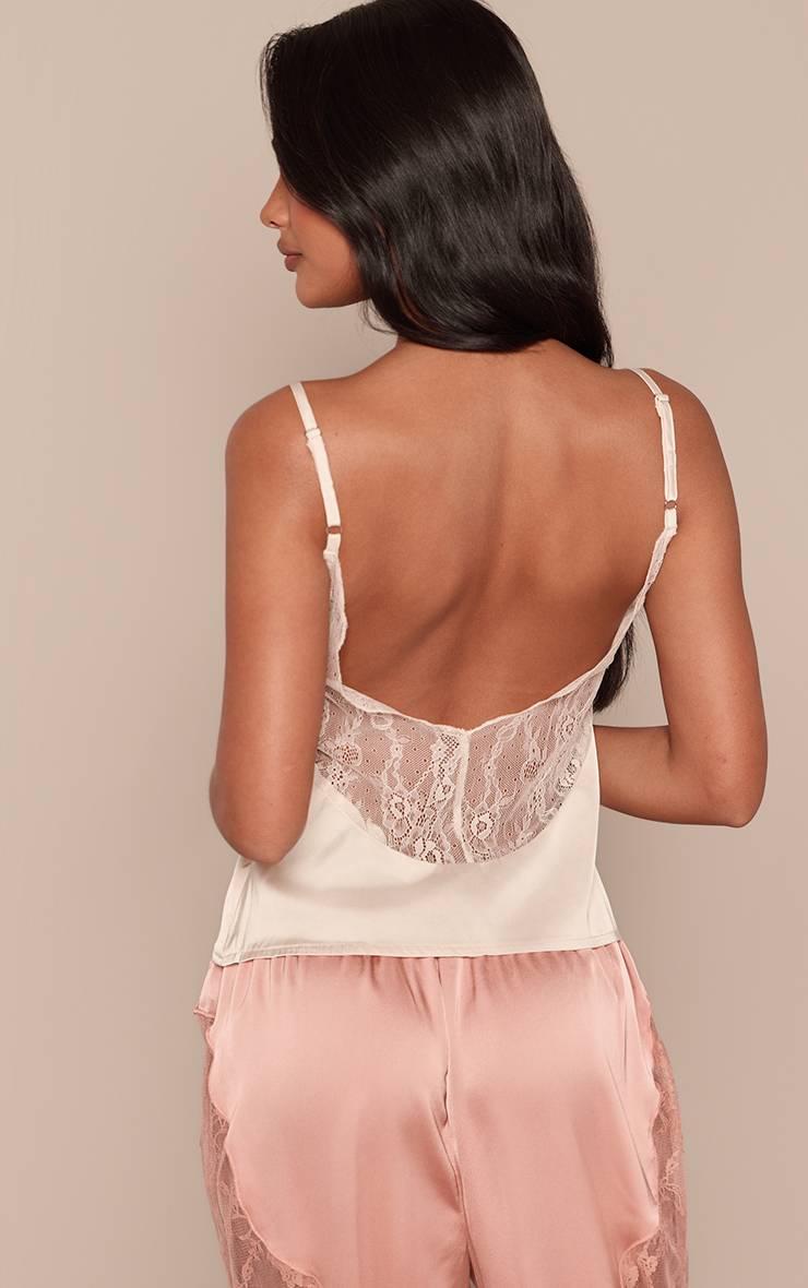 Crème Haut Détail Dos Nu En Satin Et Dentelle