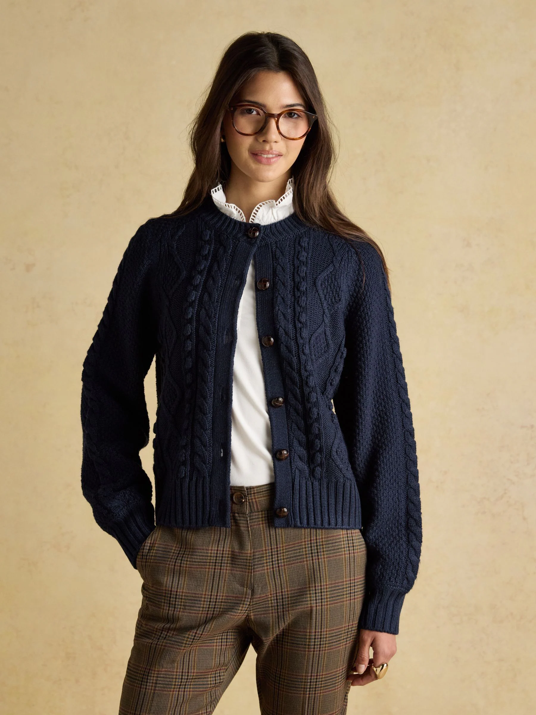 Marineblauw - Joules Rafferty Kabelgebreid vest
