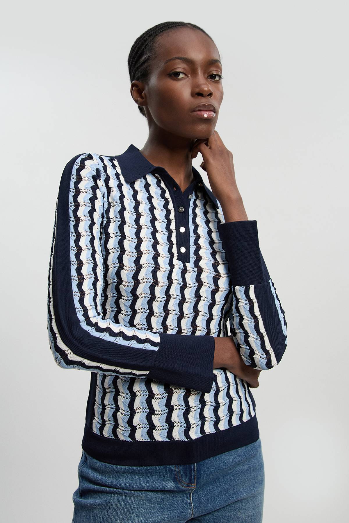 KarenMillen Haut À Col Contrastant En Maille Pointelle