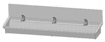 Intersan Sanilav muurwastrog m. 1-greeps wastafelkraan 180cm 3-personen RVS