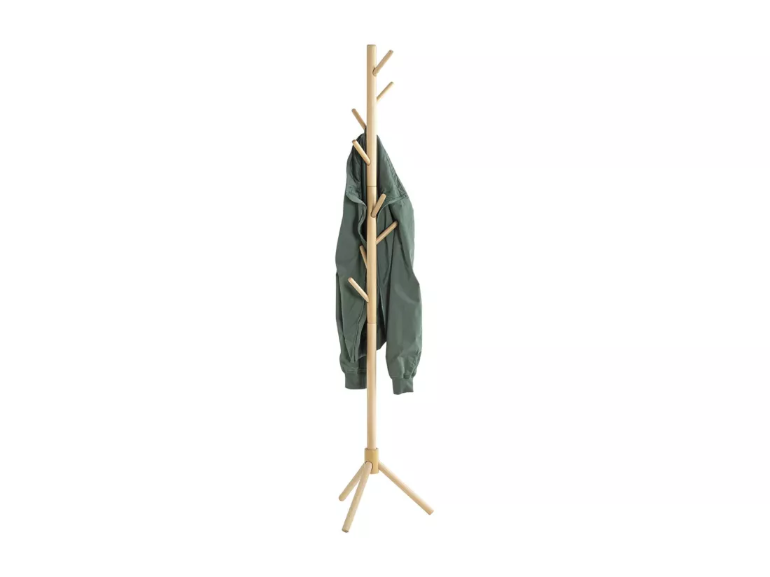 Porte-manteau avec 8 crochets en bois massif coloris naturel - diamètre 43 x hauteur 174 cm