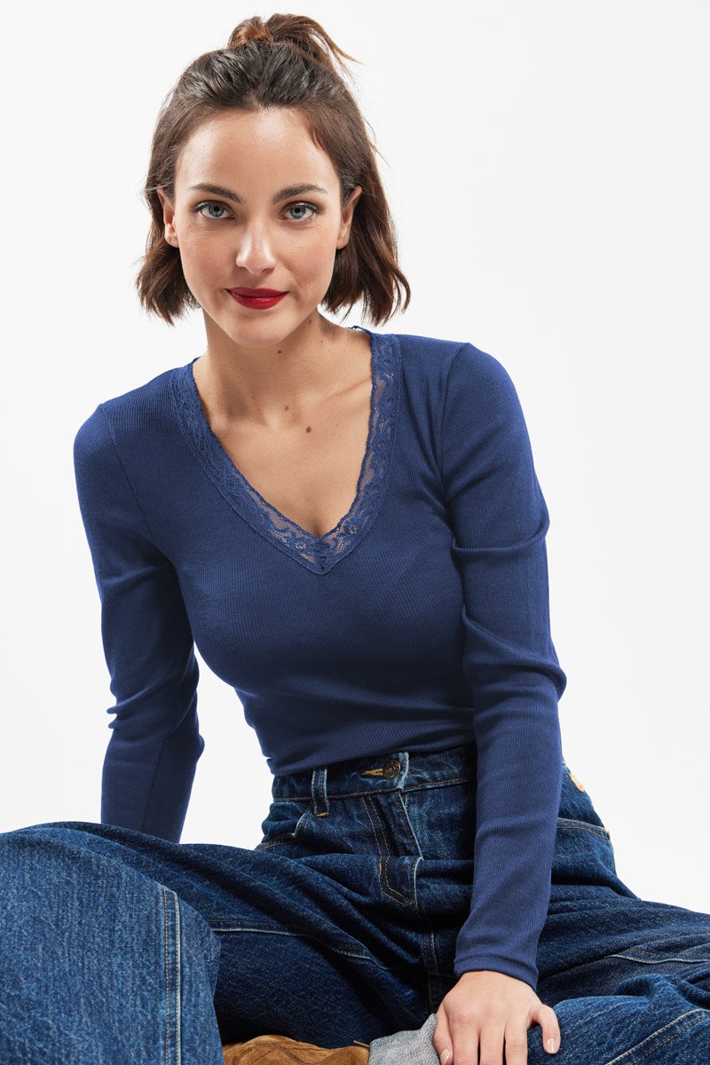 T-shirt manches longues - laine et soie
