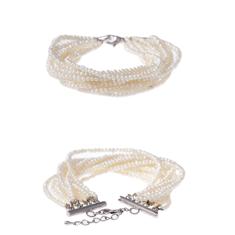 Bracelet Femme Multi Rangs en Perles de culture d'eau douce Blanches et Fermoir en Argent 925/1000