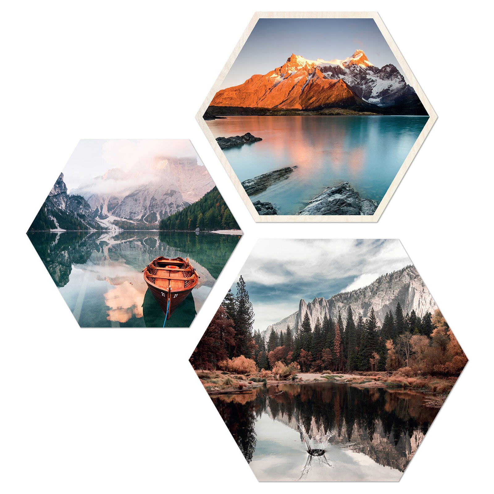 PRO ART Cut-Out Hexagone Bilder Set NORDIC LAKE ATMOSPHERE I 3-teilig