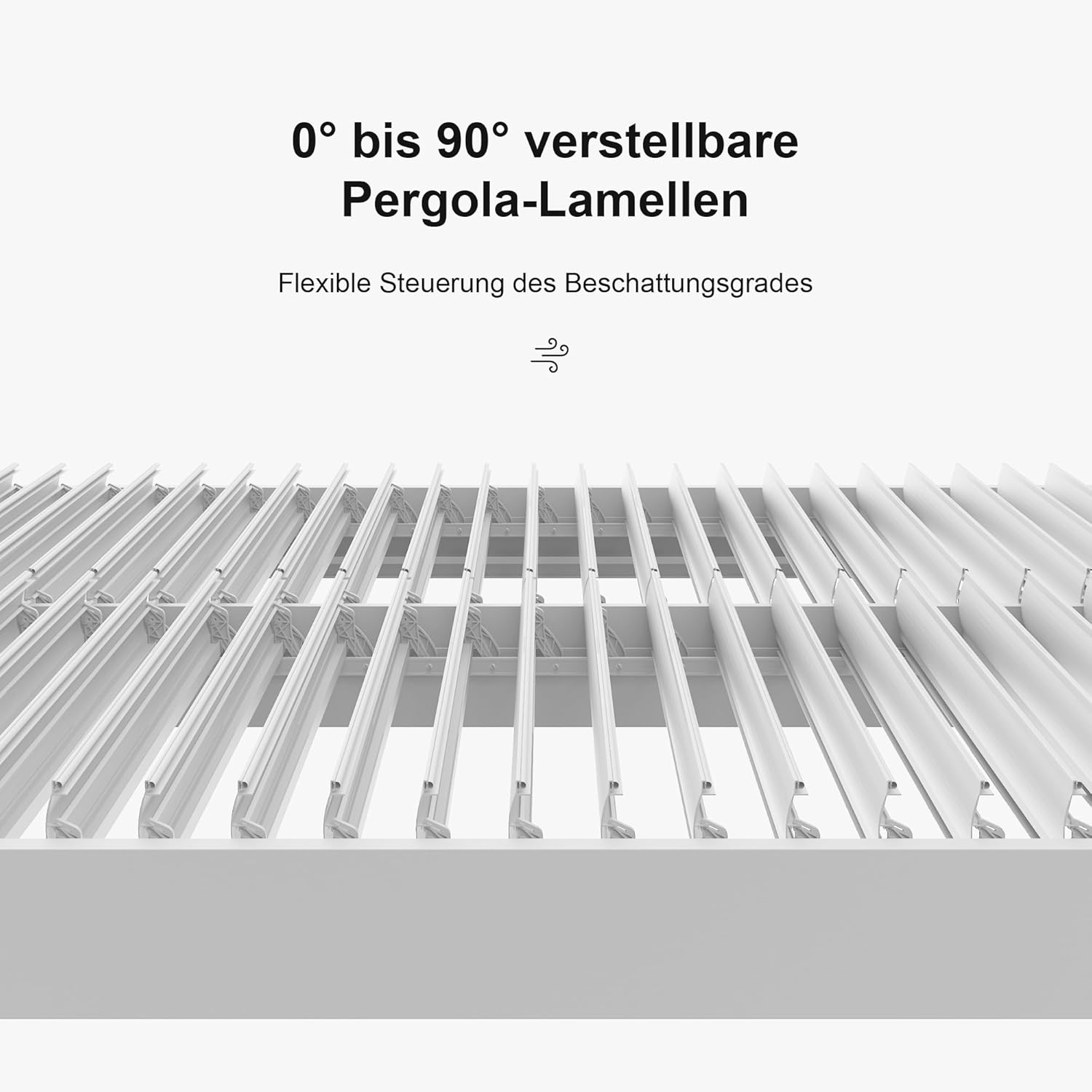 PURPLE LEAF Pavillon 3 x 4.25 m mit Sonnenrollo Wasserdicht Stabil Winterfest Alu Pergola mit Lamellendach Terrassenüberdachung für Gartren, 1 Lange Seite und 1 Kurze Seite für Terrasse, Weiß