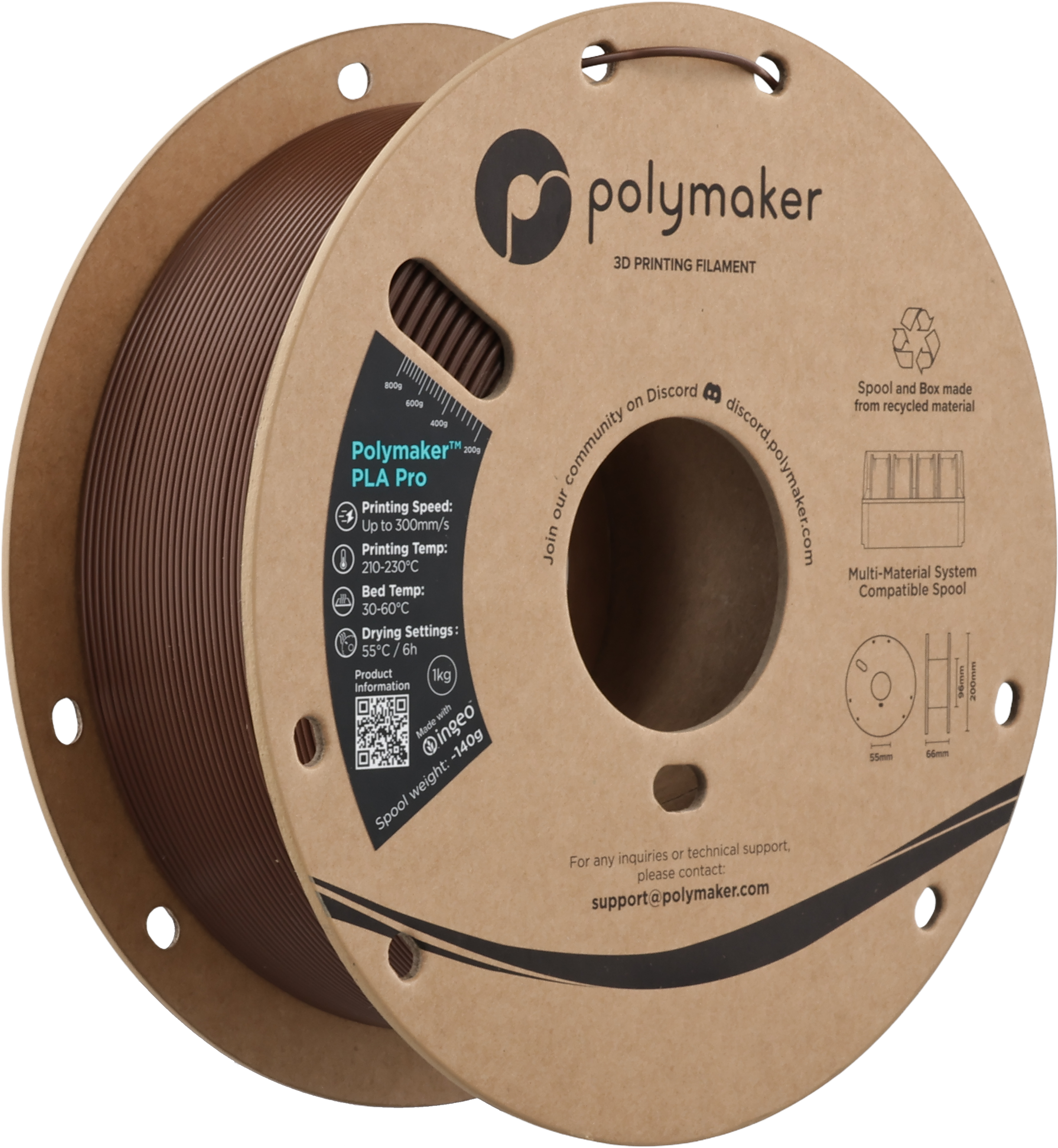 Polymaker  PLA Pro Brown, 1,75 mm / 1000 g    Neue, verbesserte Formulierung: Hochleistungs-High Speed-PLA in Brown