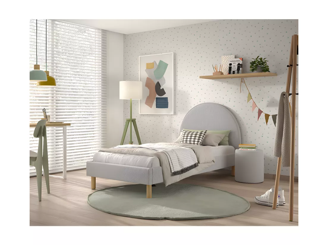 CONNIE - Pouf Rond 41cm Tissu Bouclé Gris