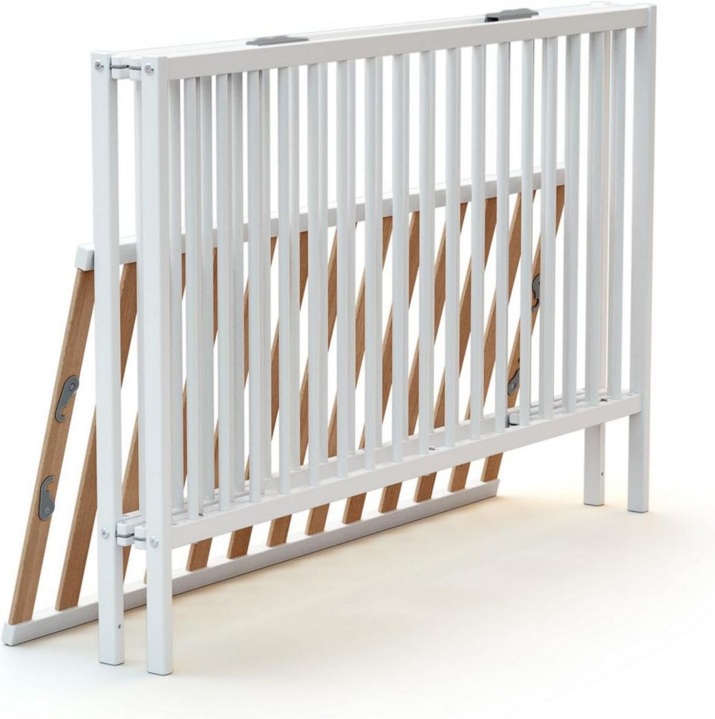 WEBABY - Lit bébé pliant 60 x 120 cm Blanc | Bois massif | Dès la naissance | Confort de couchage | Sommier à lattes | Compact | Transportable | Pliable | Gain de place | Lit de voyage