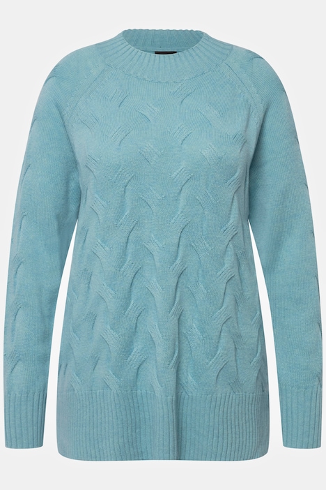 Pullover, Zopfmuster, Stehkragen, Raglan-Langarm