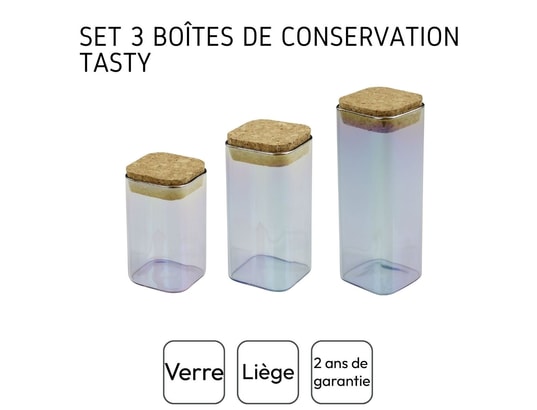 TASTY - Boîte alimentaire Set de 3 boîtes de conservation en verre avec couvercle 28...