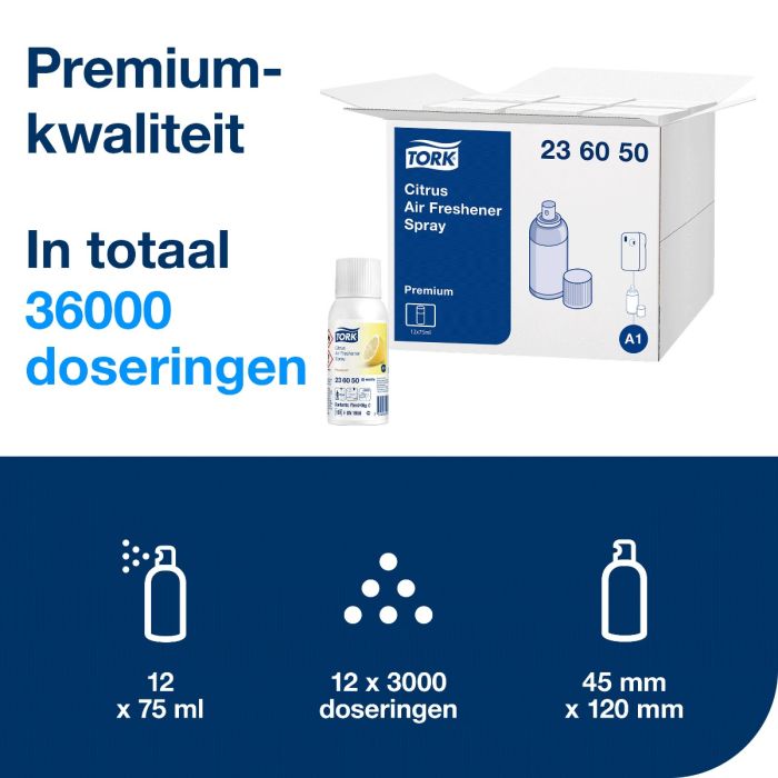 Tork Luchtverfrisser 12st Spray met Citrusgeur A1 Flexibele Instellingen, 12 vullingen (236050)