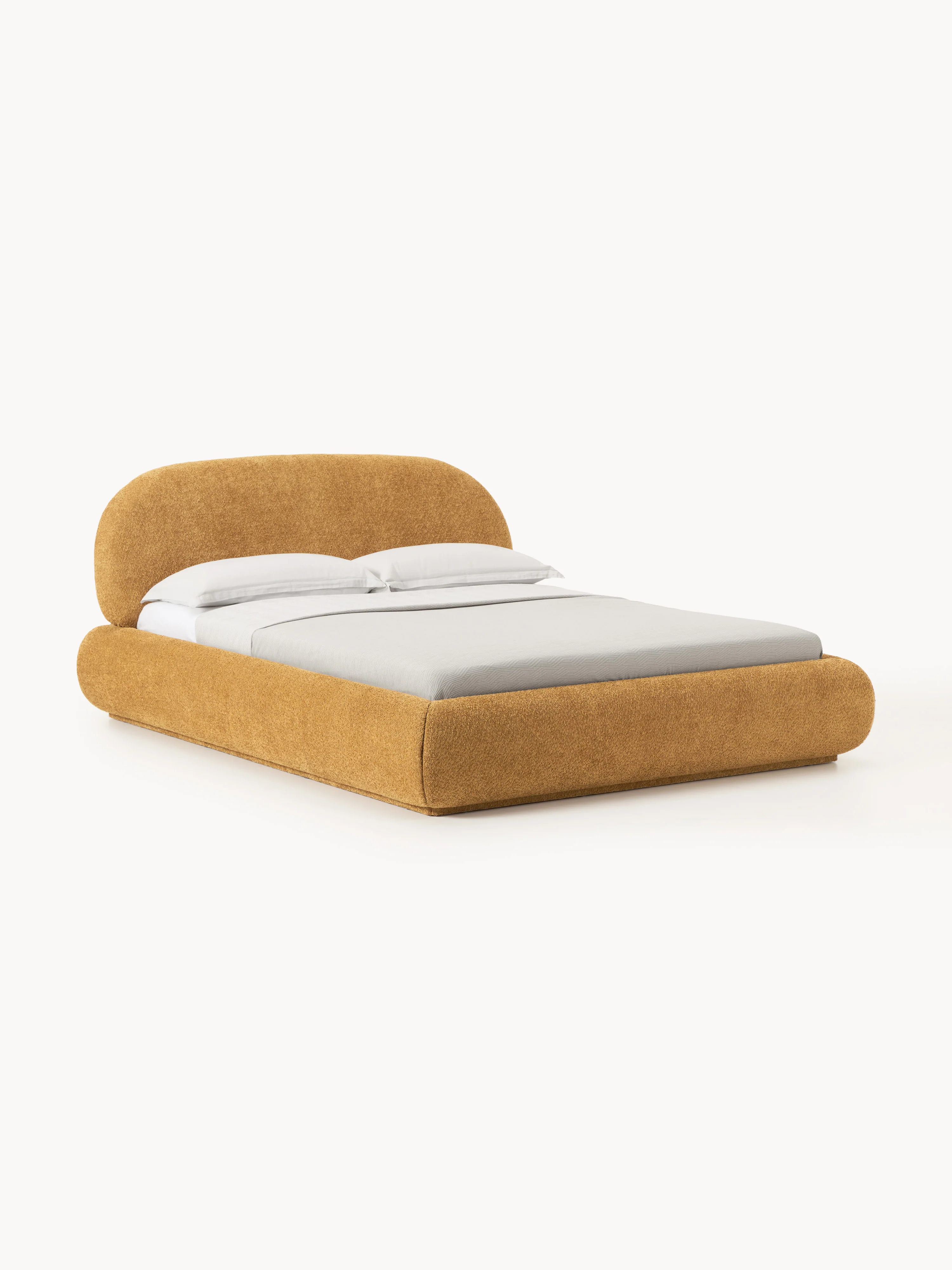 Gestoffeerd bed Alba van teddy bouclé met opbergruimte