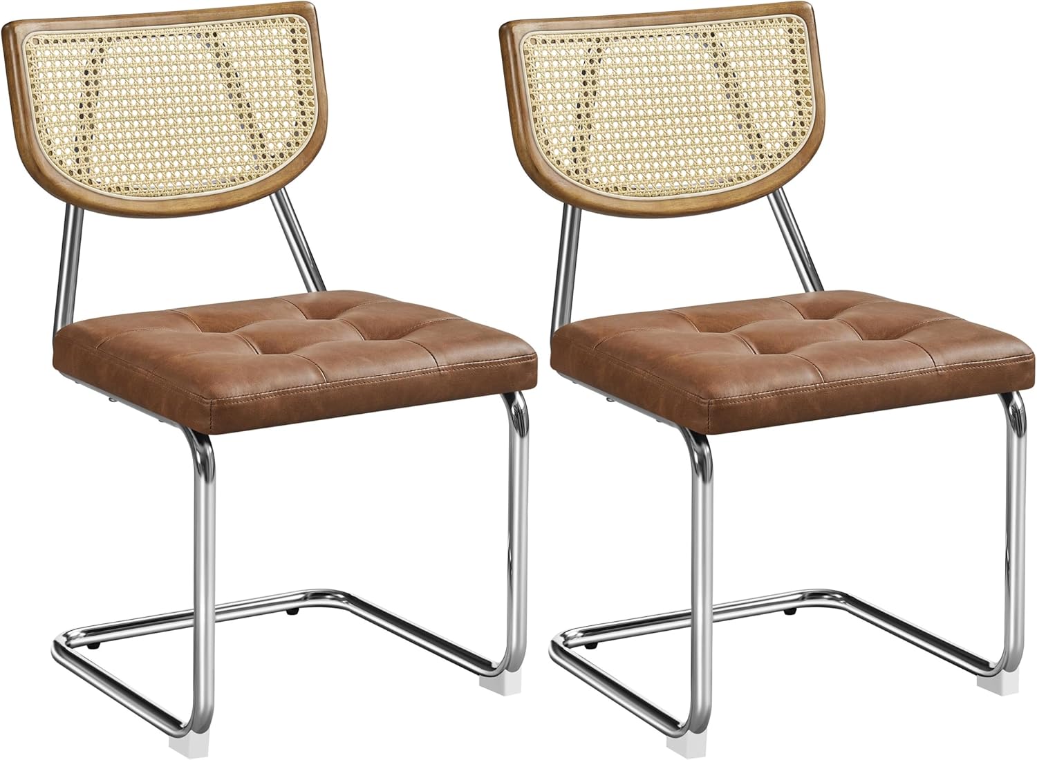 Yaheetech Küchenstuhl 2er Set Esszimmerstühle Rückenlehne aus Rattan Schwingstuhl aus Kunstleder Polsterstuhl fürs Esszimmer/Küche/Wohnzimmer/Restaurant, Retro-Braun
