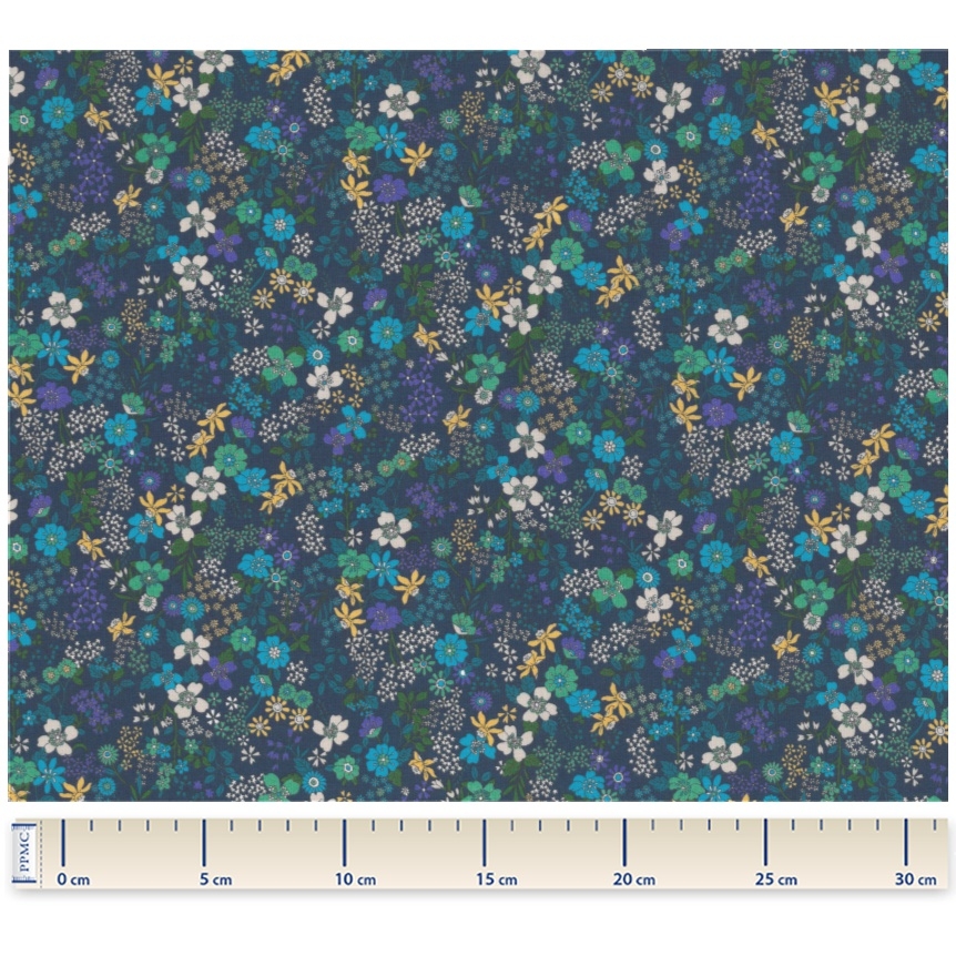 Coupon Tissu 1 M Ex2340 Mini Fleuri Bleu Vert