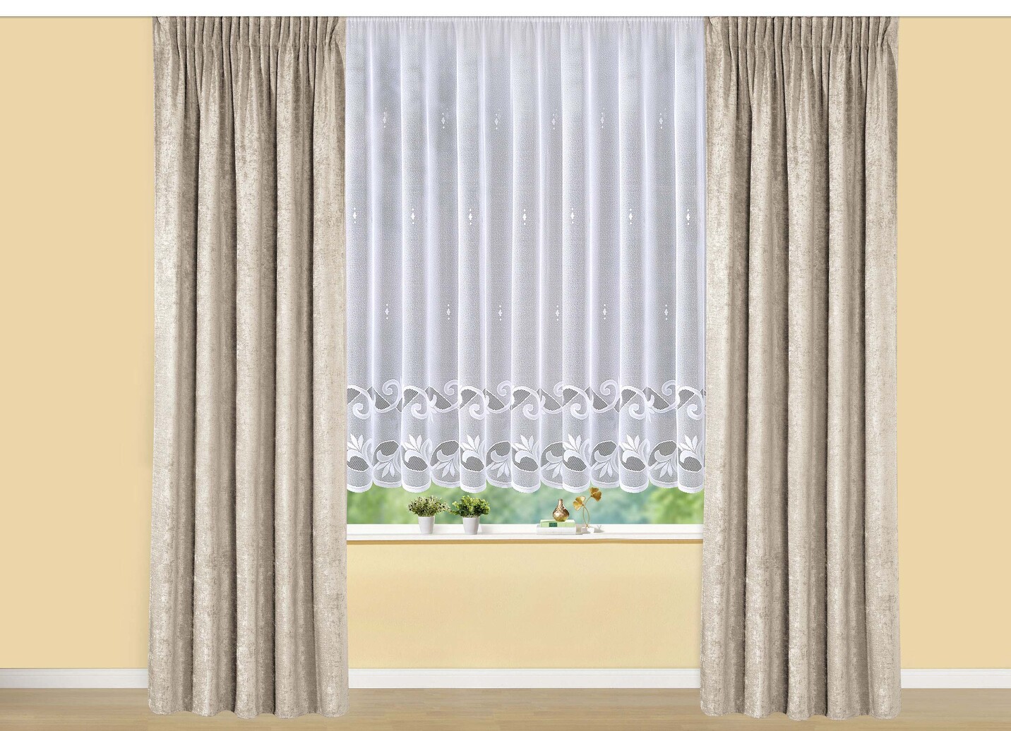 Leichter Blumenfenster-Store mit Automatikfaltenband