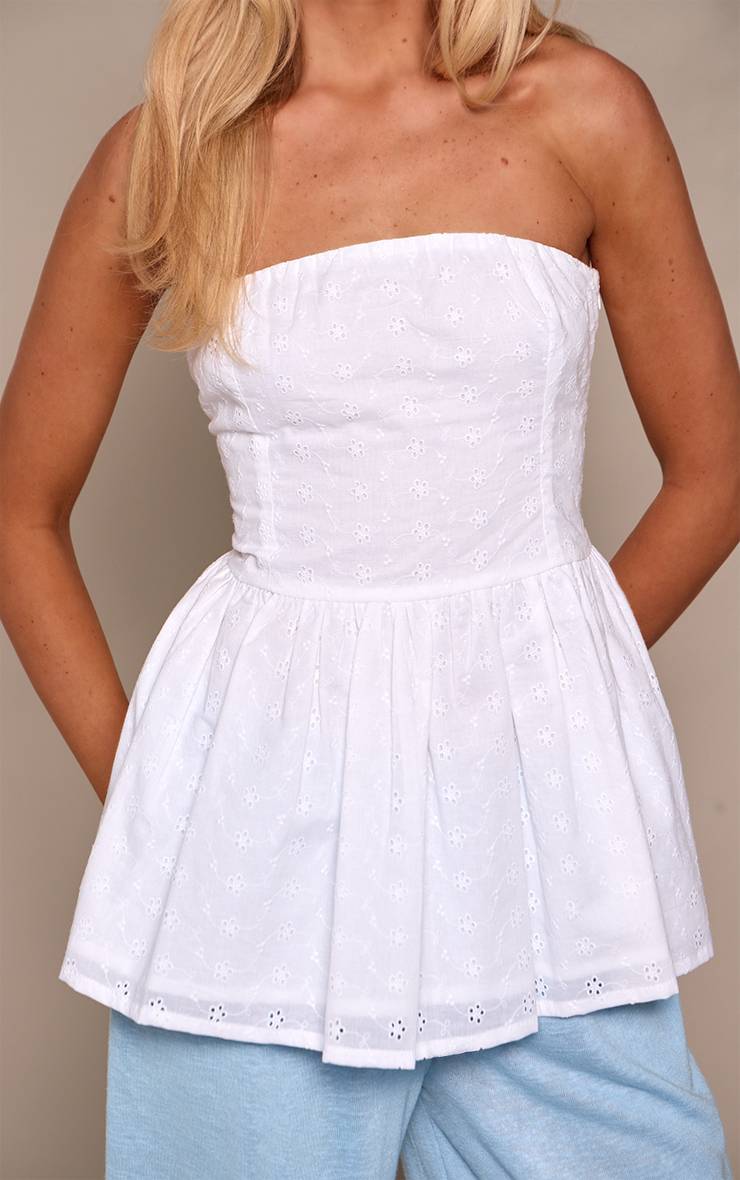 Blanc Haut Bandeau Broderie Anglaise Mélange Coton Lin