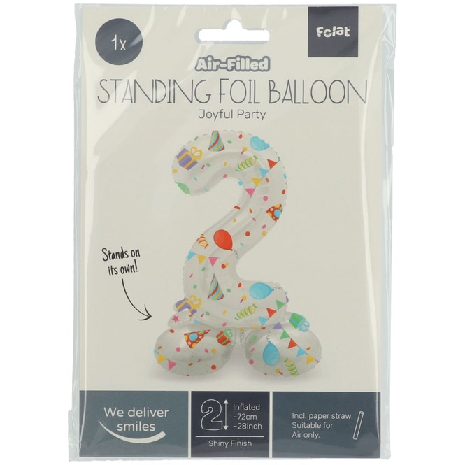 Folienballon - 2 - selbststehend - Joyful - weiß/bunt - ca. 72 cm hoch