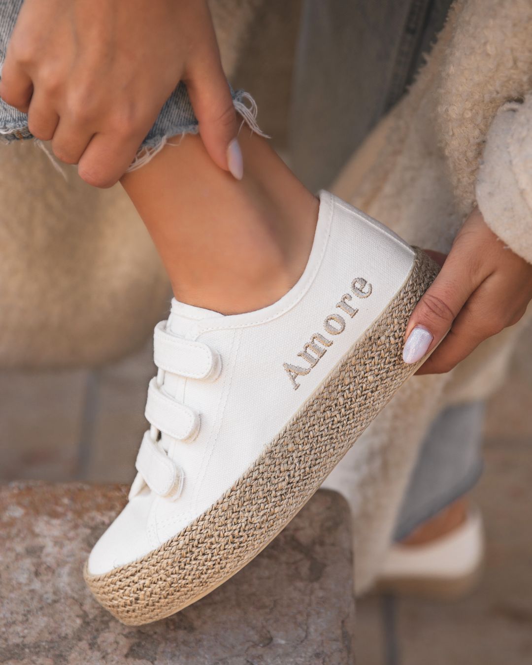 Basket femme blanche en toile espadrille - Adeline