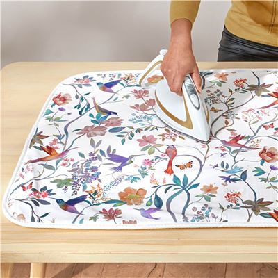 Housse de table à repasser ou nappe de repassage 5 épaisseurs motif fleurs et oiseaux - BECQUET CRÉATION