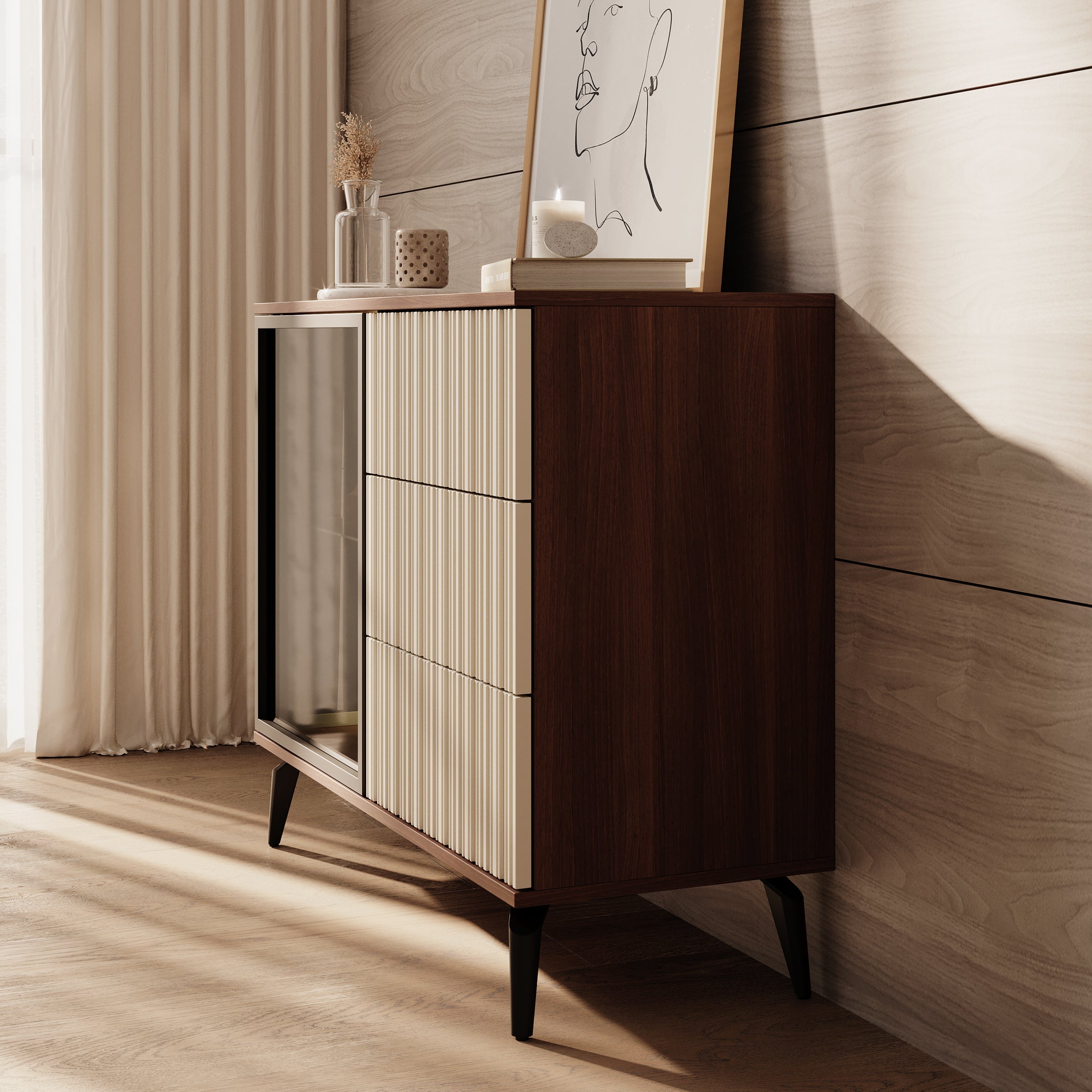 Meubella - Riverhead - Dressoir - Beige|Eiken - 103x39x80 cm