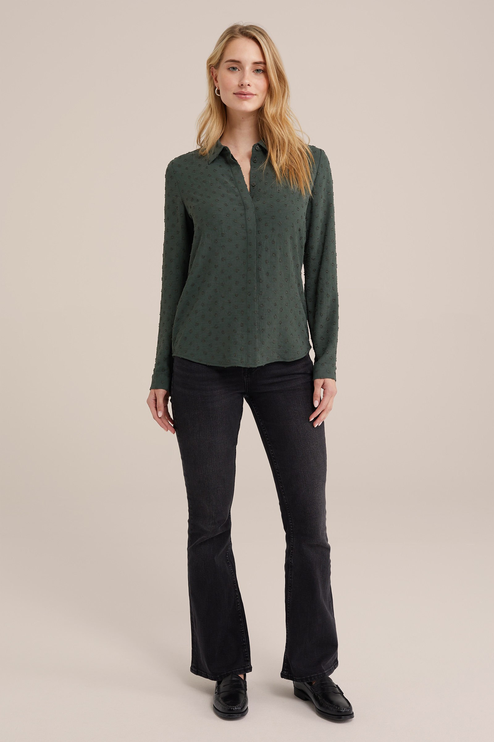 blouse met structuur WE Fashion Donkergroen