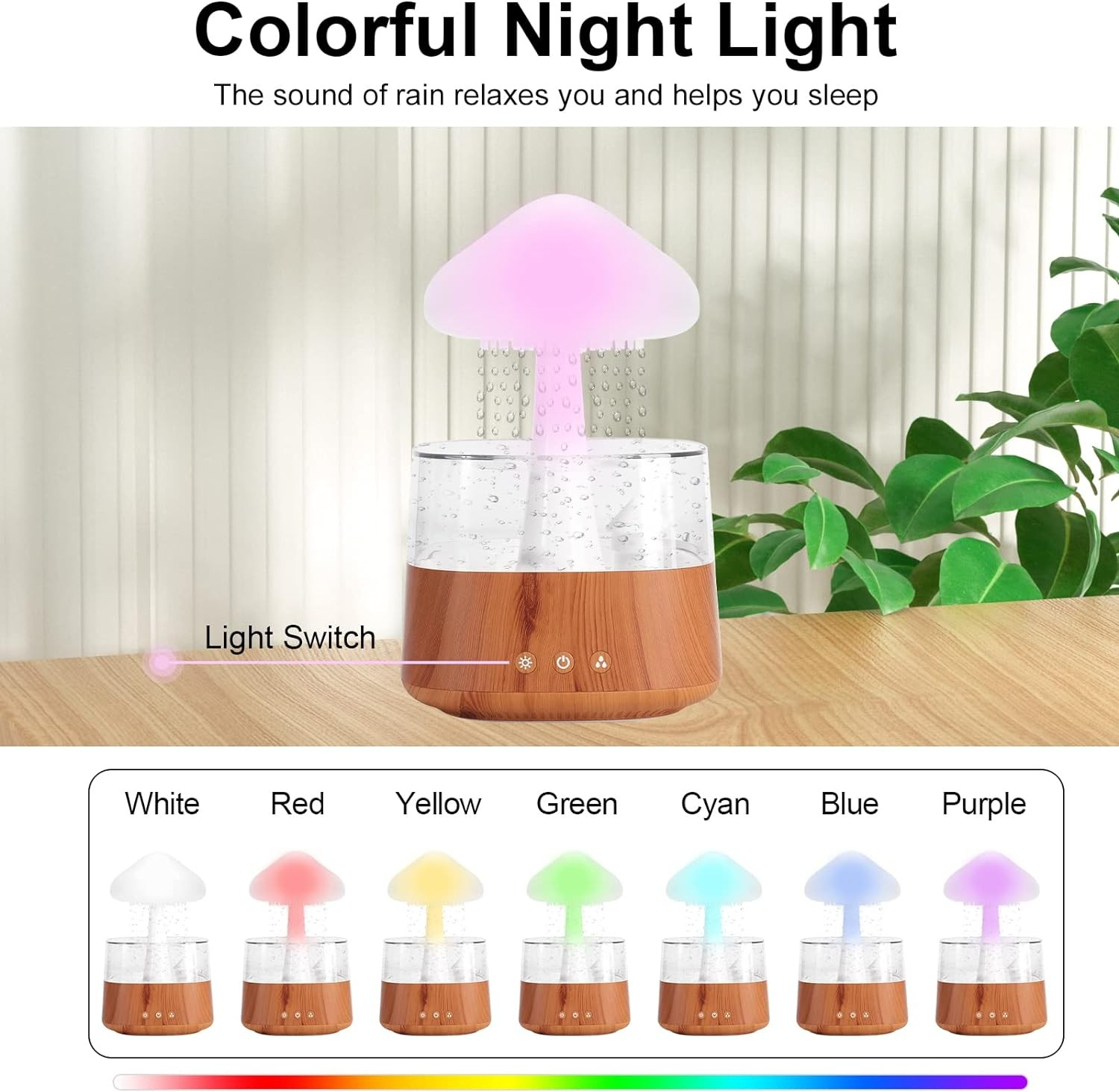 (450ml) USB Pilz Luftbefeuchter Wassertropfen Aroma Öl Diffuser Regen Wolke mit LED Beleuchtung inkl. Fernbedienung - Weiss / Braun