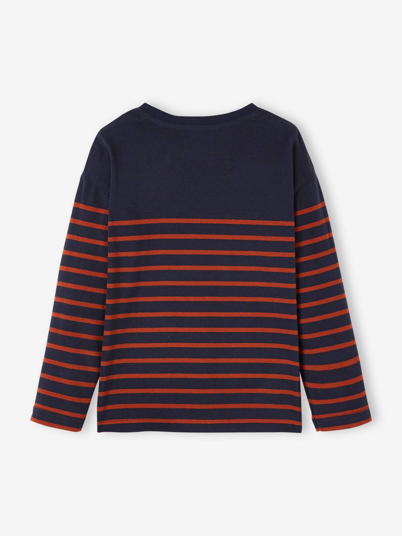 Camiseta estilo marinheiro com detalhe em veludo flocado no peito, para meninos, cinza mesclado médio