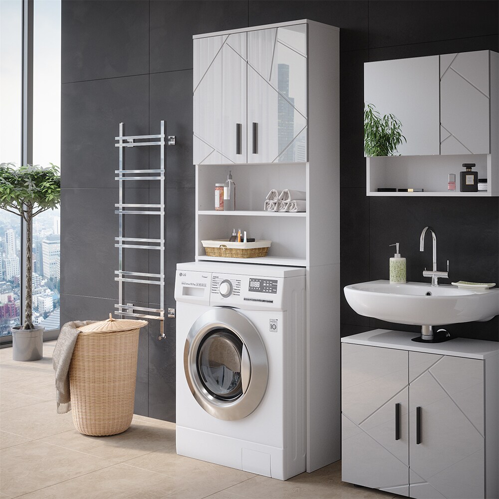 Vicco Waschmaschinenschrank Irma Weiß Hochglanz 64 x 191 cm Badezimmer