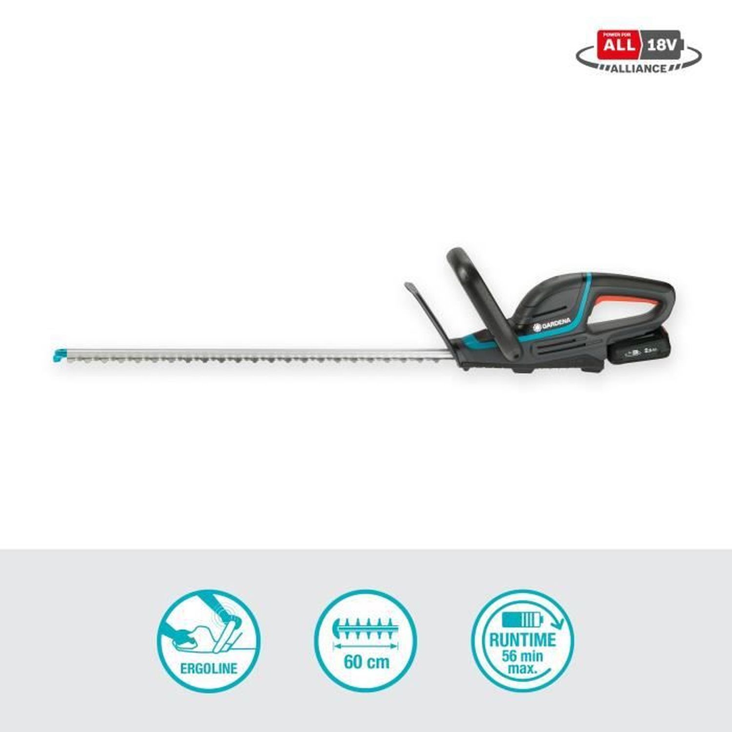Taille-haies à batterie - comfortcut 60/18v - 18v - 60 cm avec batterie li-ion 2,5ah + chargeur