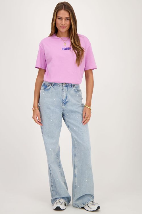 Paars T-shirt Paris met bloemen