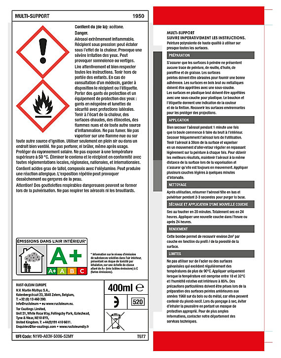 Peinture aérosol multisupport brillant blanc 400ml