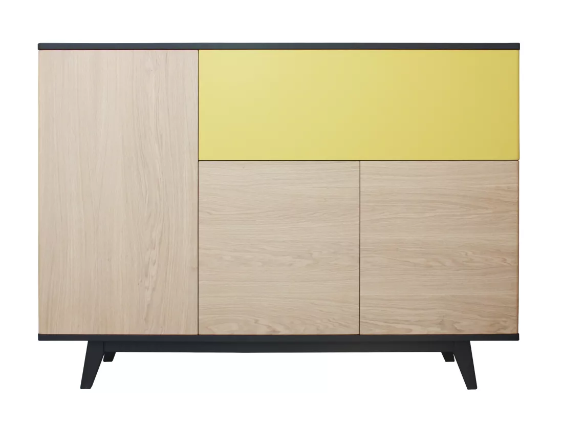Vaisselier laqué et chêne blanchi massif, 3 portes , 1 abattant - 165L x 46P
