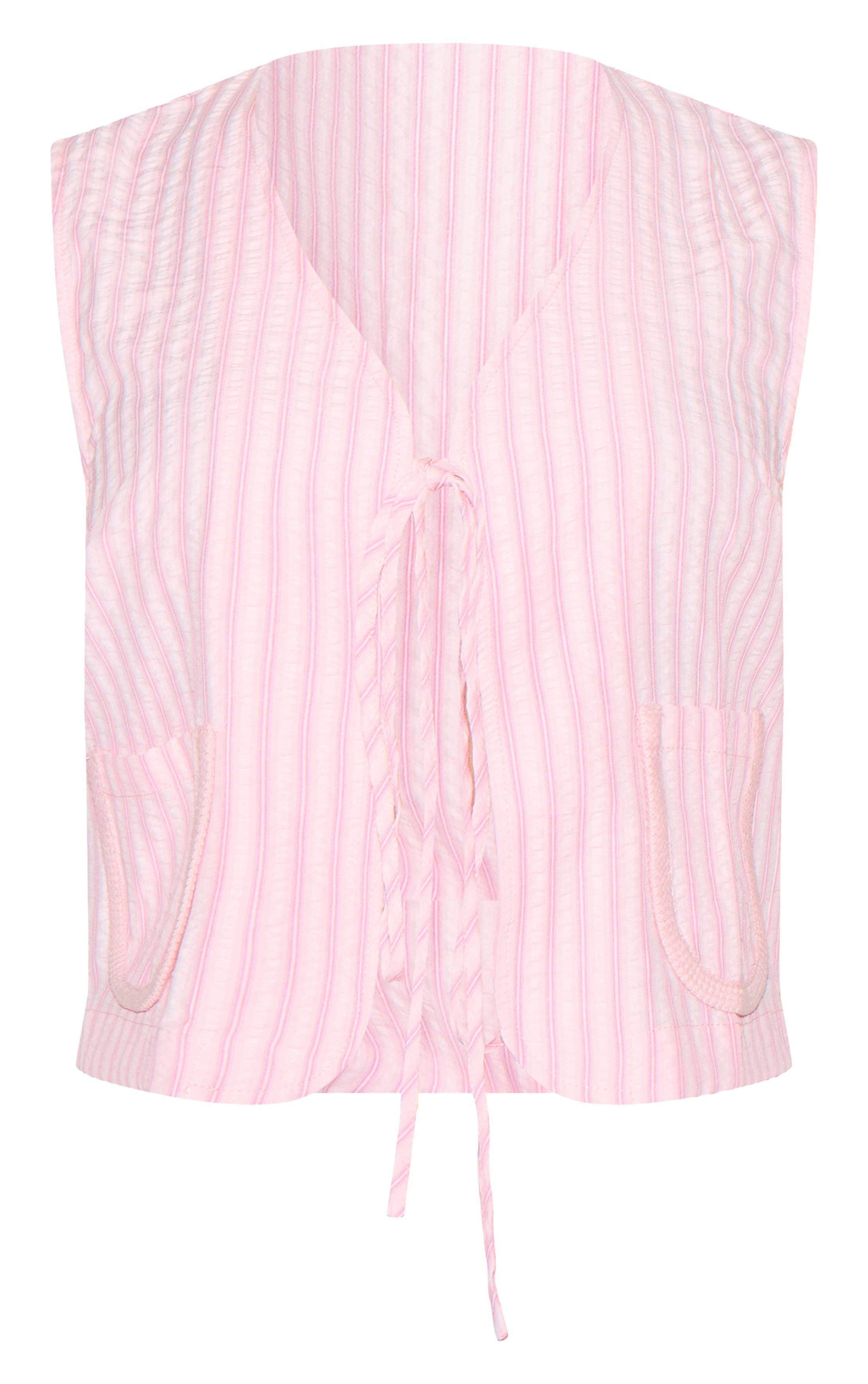 Rose Gilet Long Rayé Tissé À Nouer Devant Petite