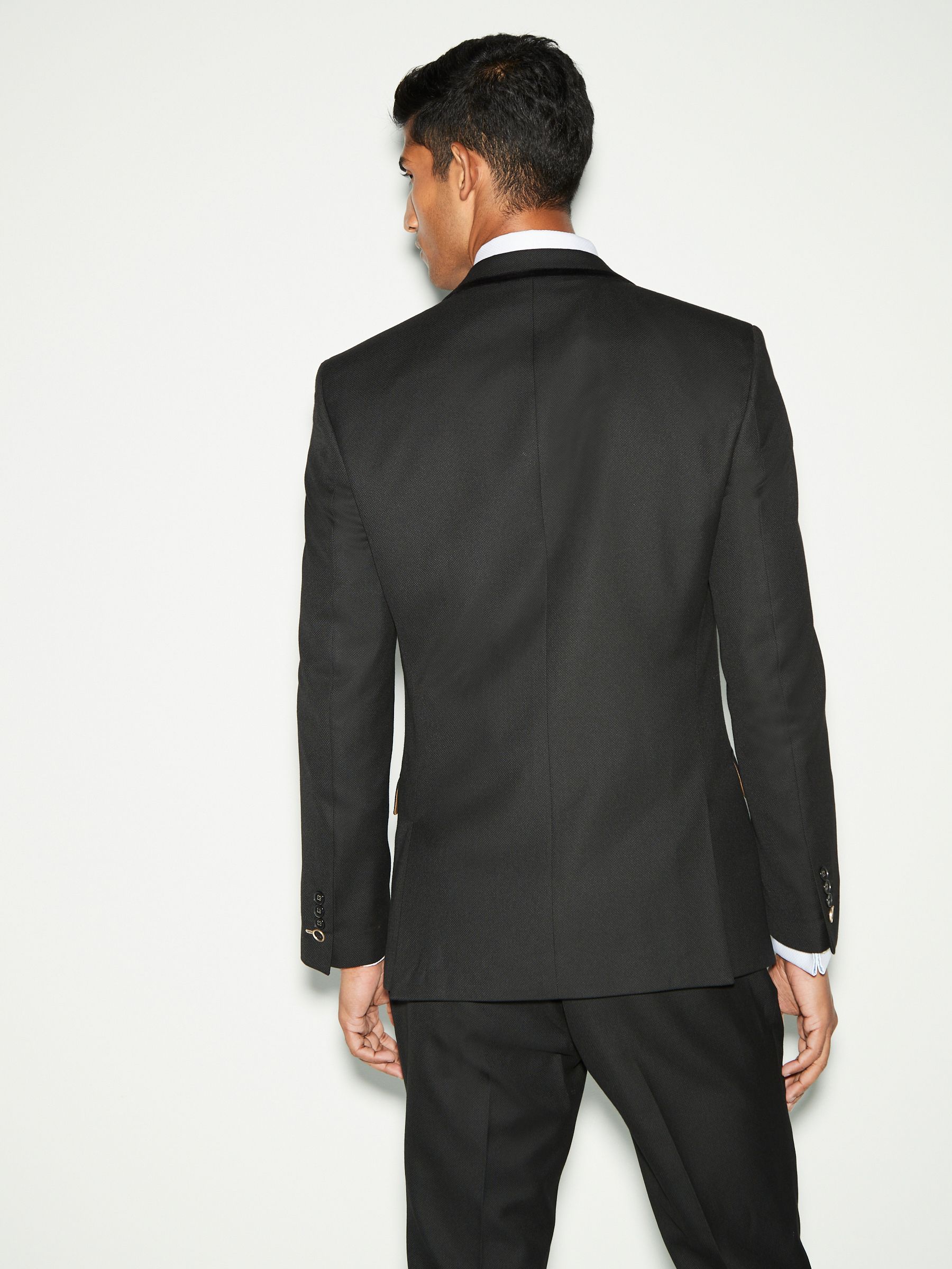 Zwart - Trimmed Textured Self Lapel Tuxedo Suit Jacket