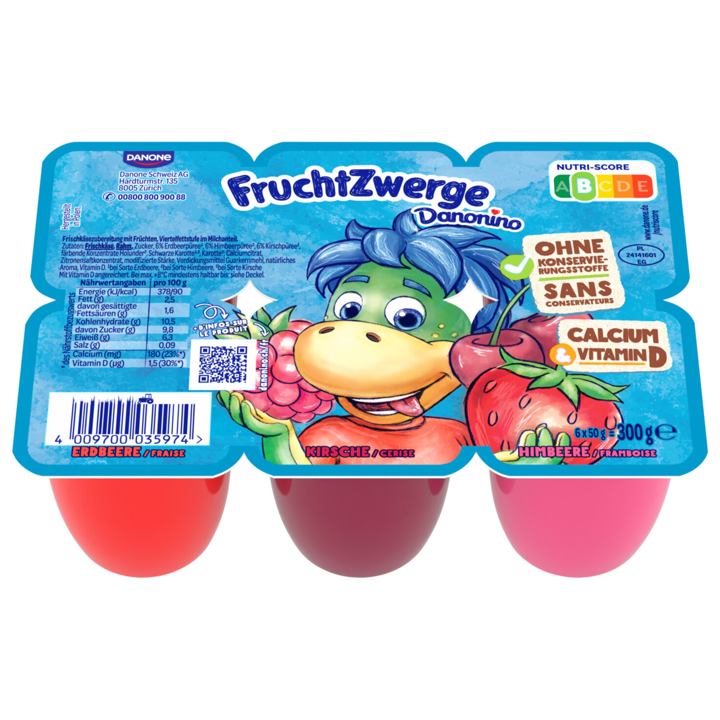 Danonino Quark Erdbeere Kirsche & Himbeere 6x50g