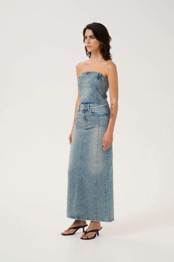 Gestuz GZzorah MW long skirt Mid blue washed