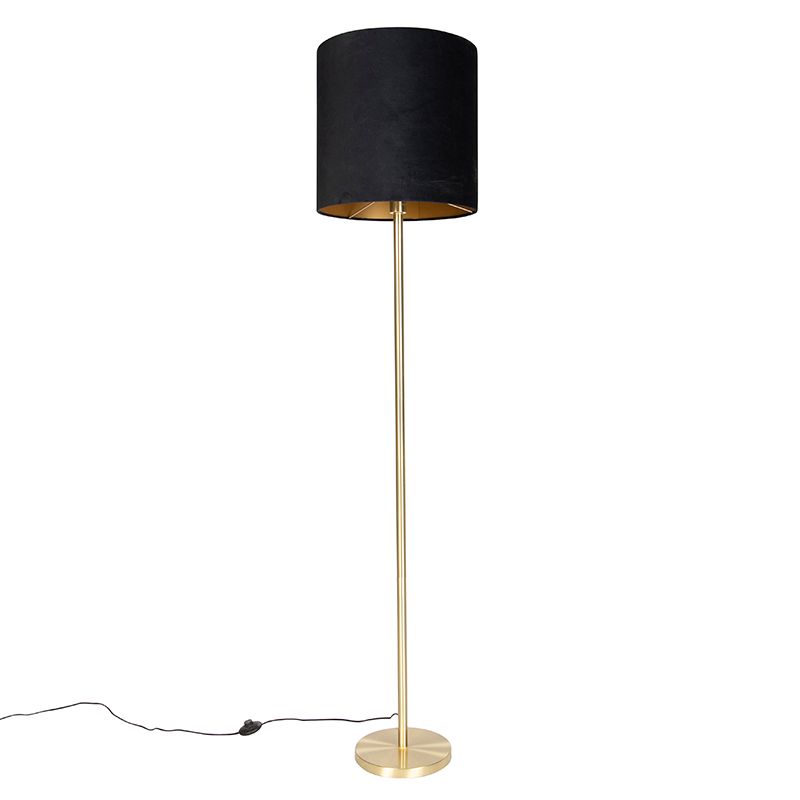 Klassieke vloerlamp messing met zwarte kap 40 cm - Simplo