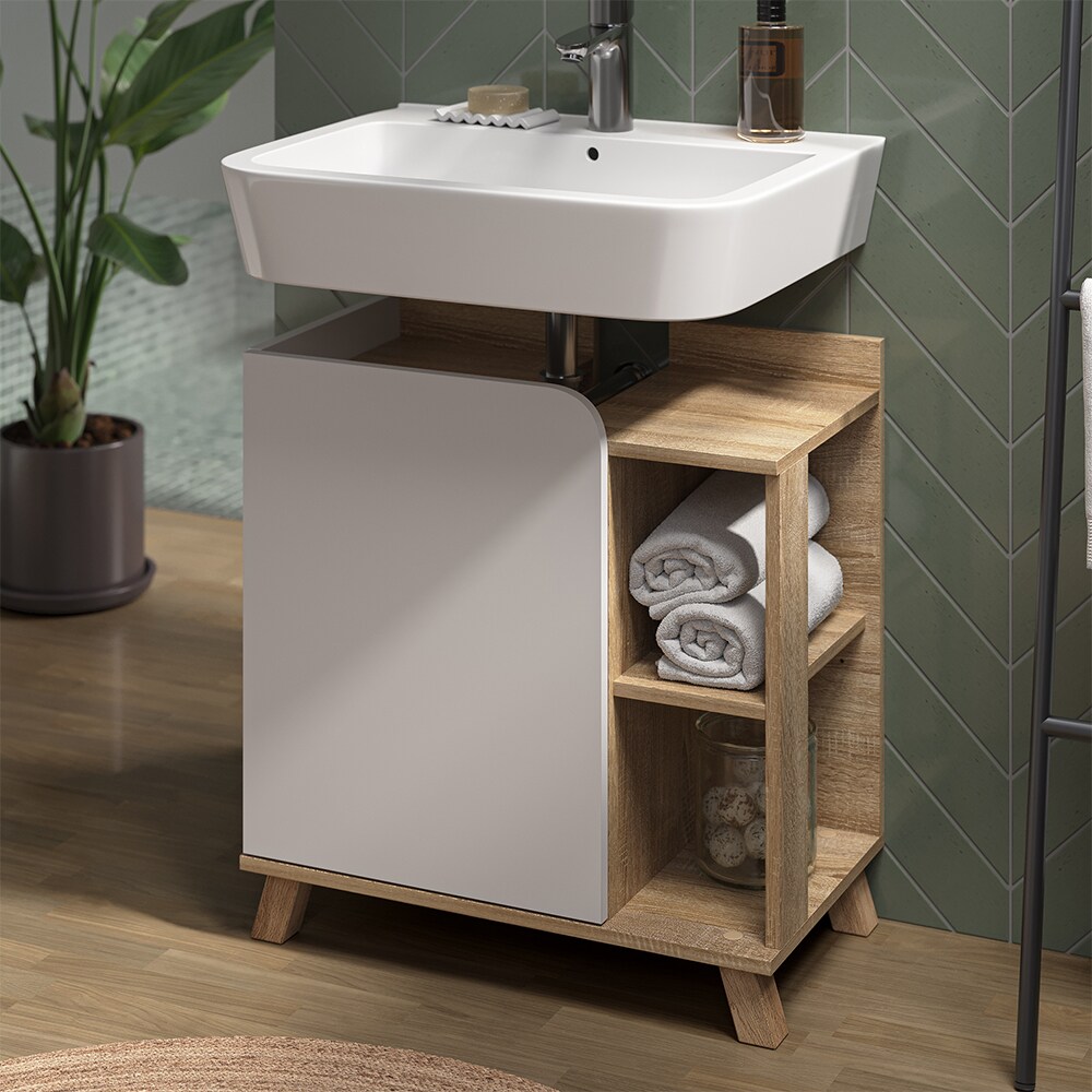 Vicco Waschtischunterschrank Karen 60 x 90 cm, Sonoma Weiß, Badschrank, Badezimmer, modern